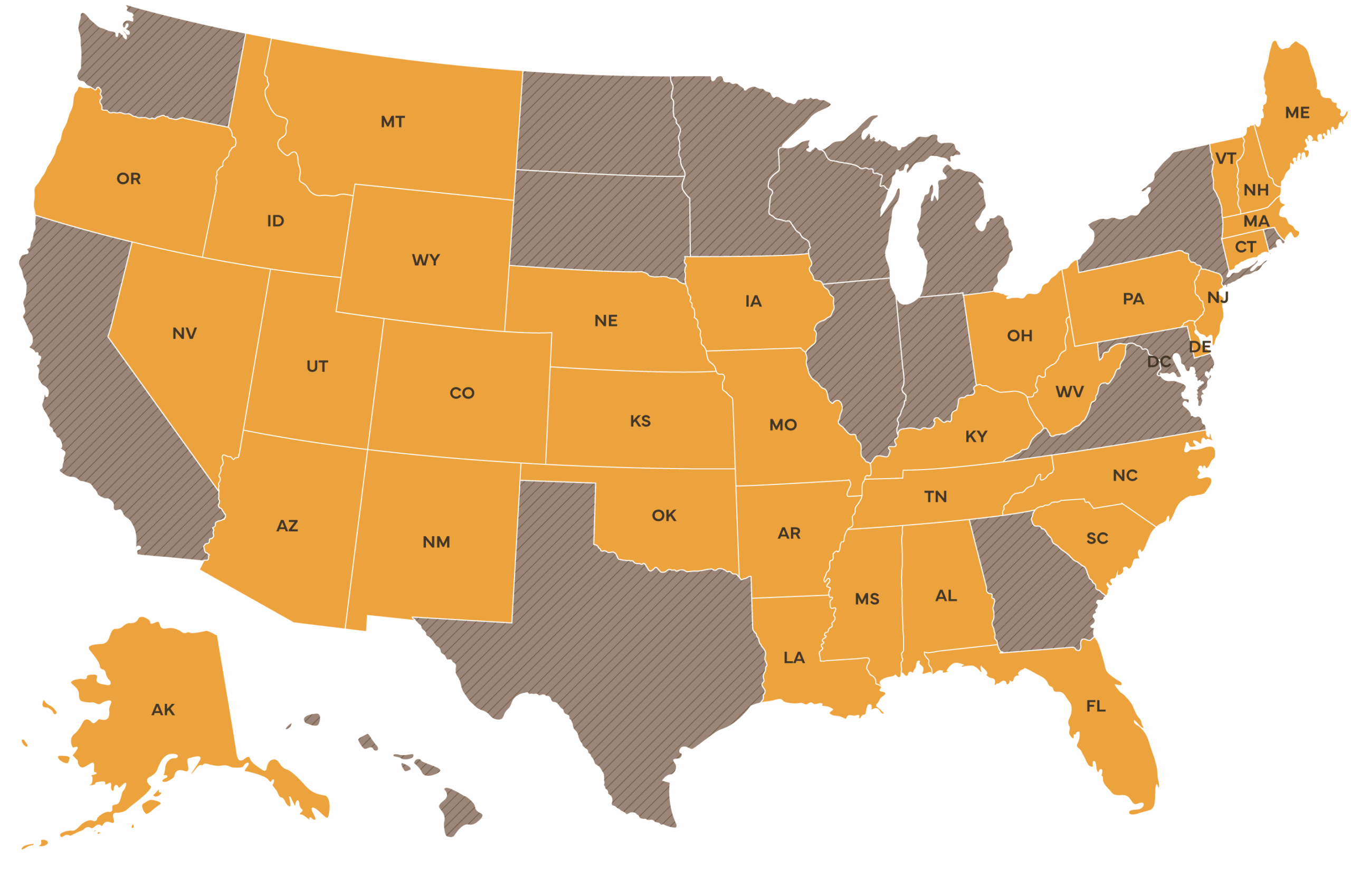 Map of available U.S. territories for Innova’s mental health franchise opportunities